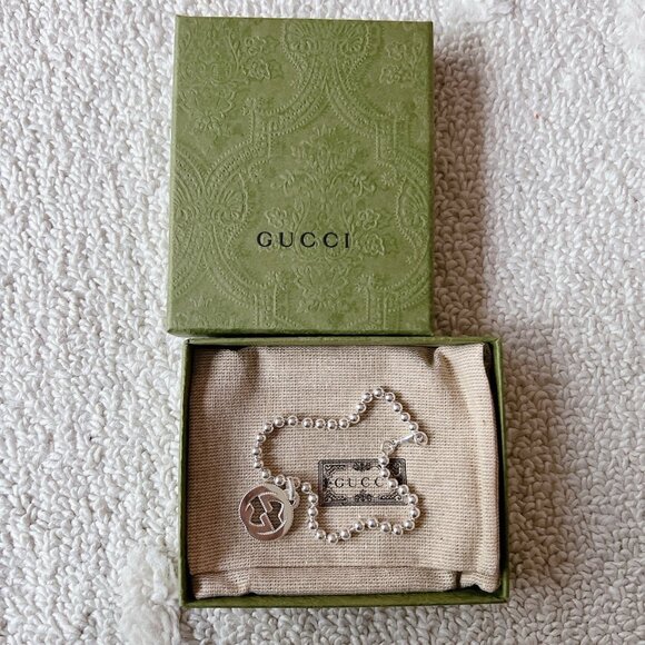 Gucci Interlocking GG Logo Sterling Silver Bracelet 8.3 Inch - New Authentic - Picture 2 of 5